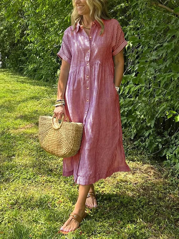 Harper | Striped Button-Up Midi Dress