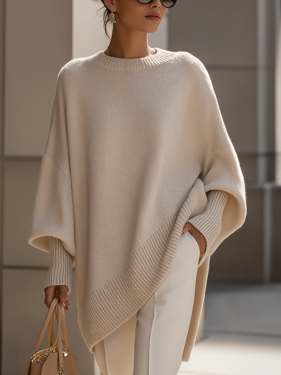 Maya | Oversized Poncho Sweater with Ribbed Trim