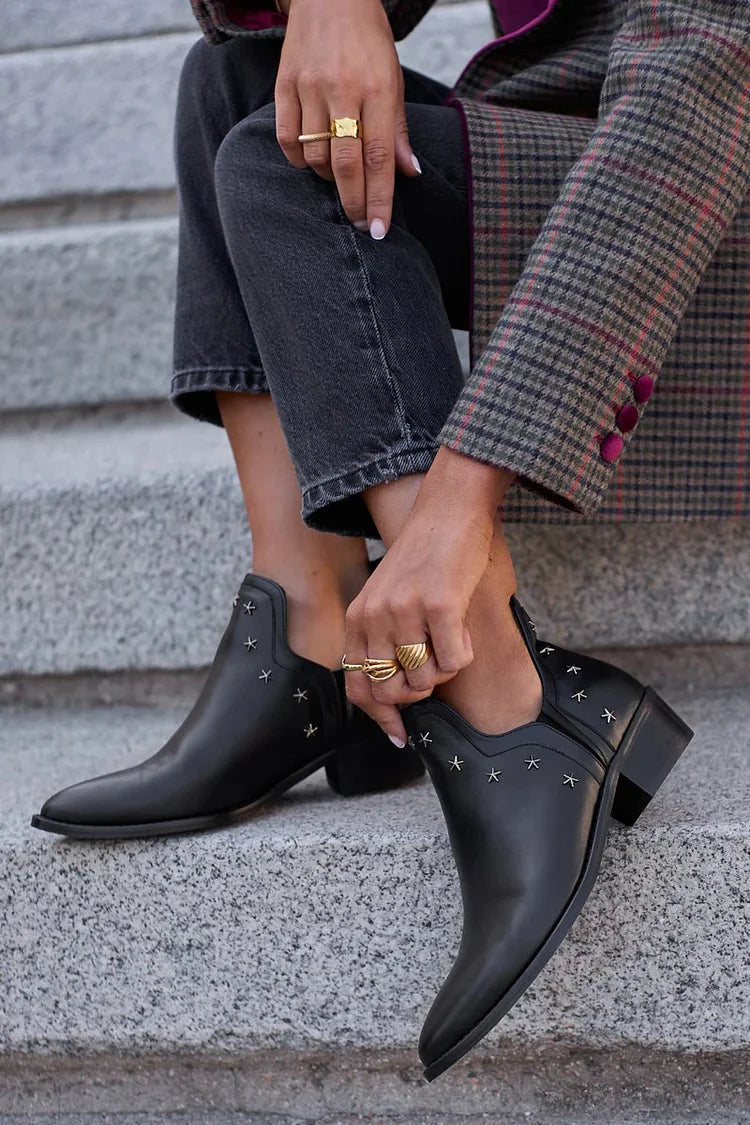 Elmont | Pointed-Toe Ankle Boots with Star Details