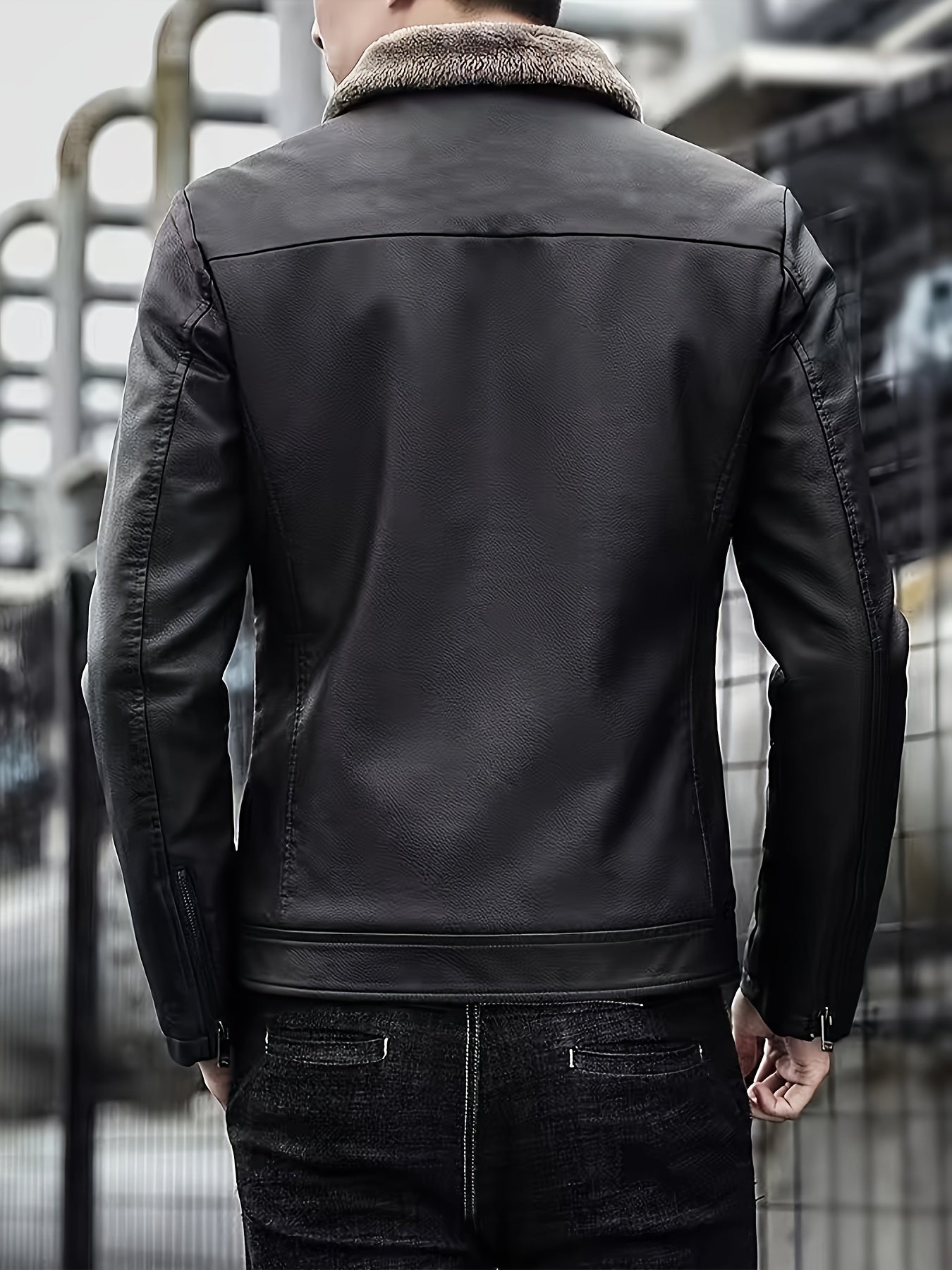 Elmont | Faux Leather Biker Jacket with Fur Collar