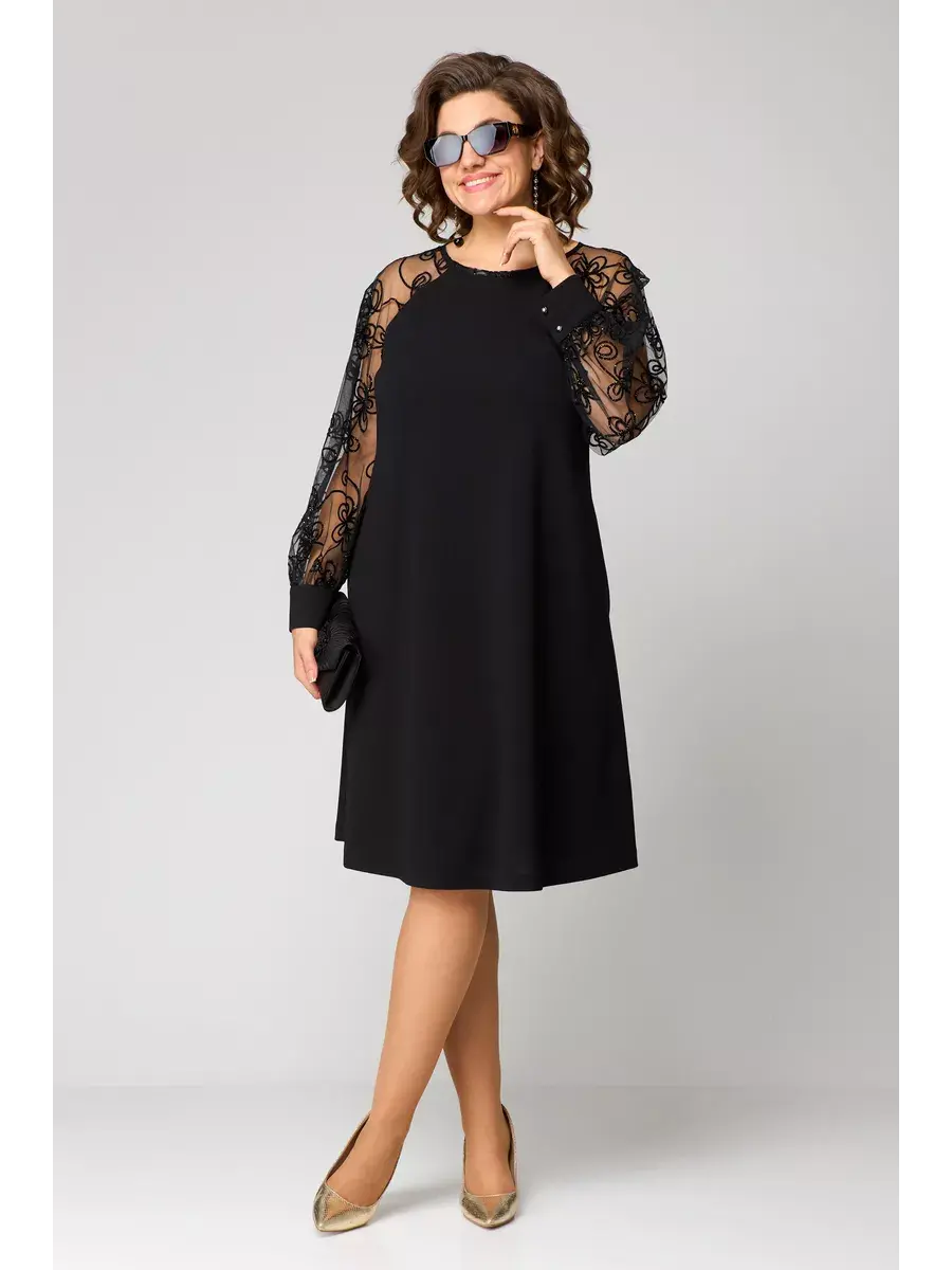 M&H | Dress with Embroidered Mesh Sleeves