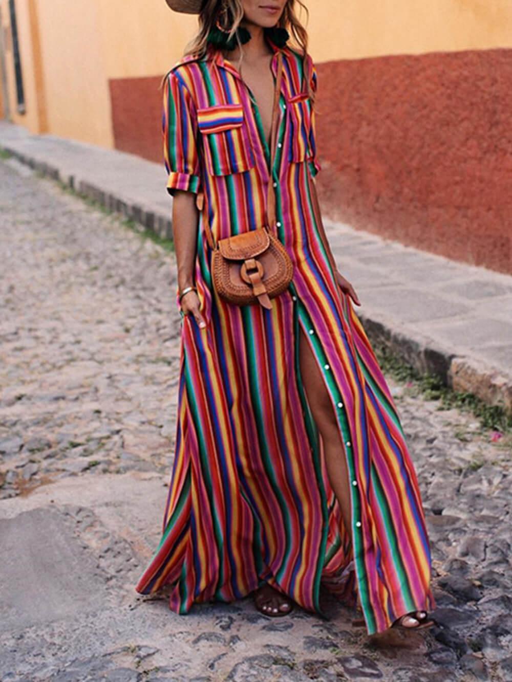 M&H | Striped Shirt and Maxi Skirt Set
