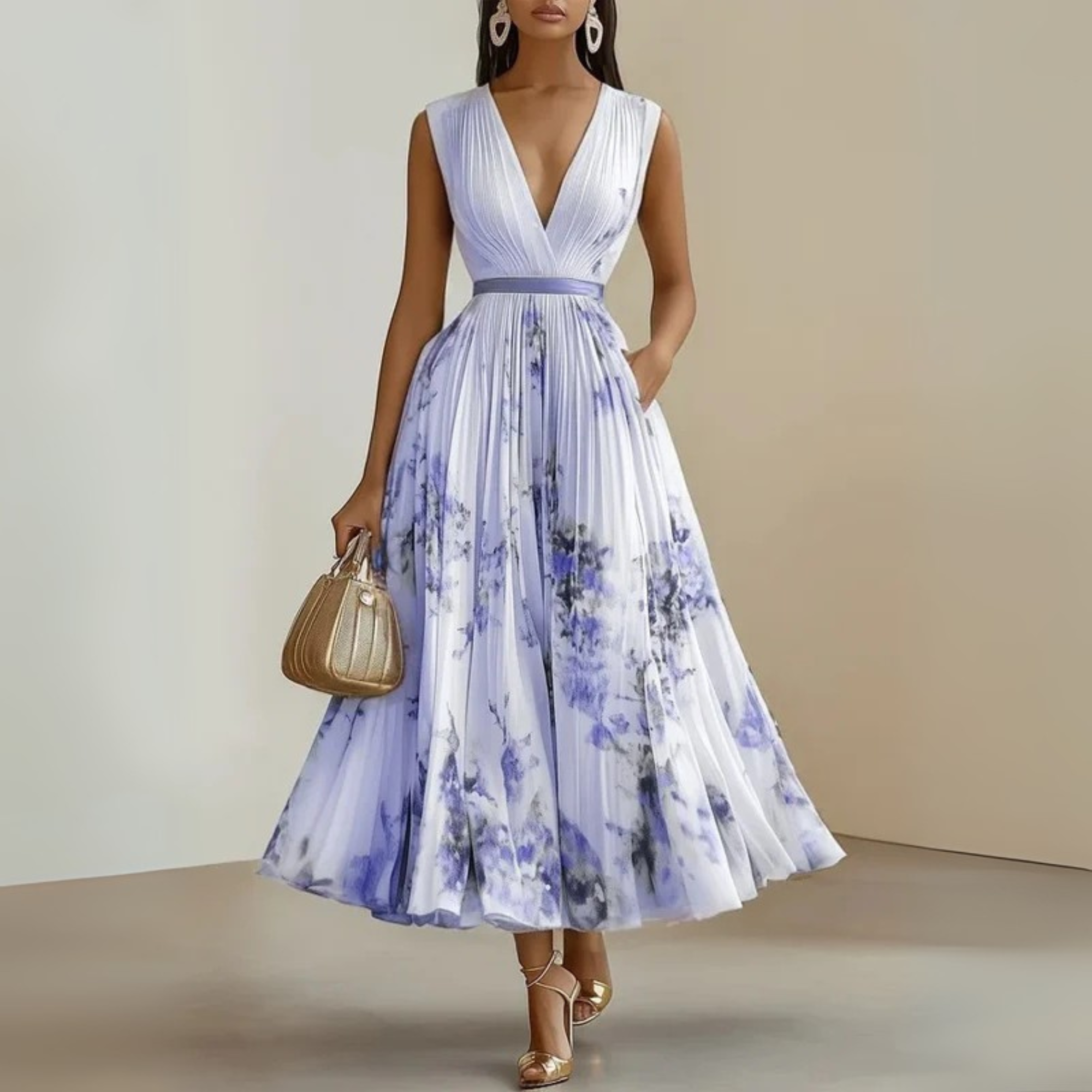Sarah | Pleated Sleeveless Maxi Dress