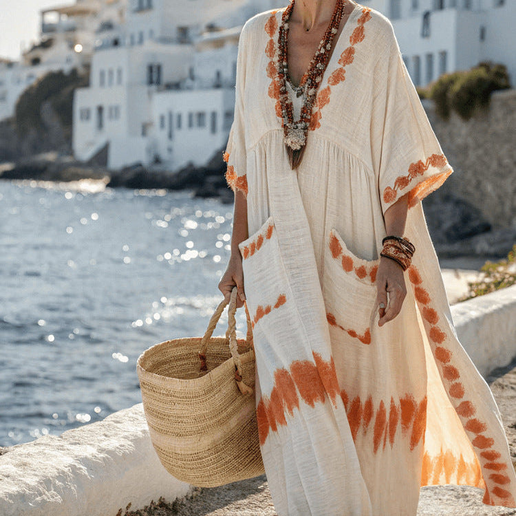 M&H | Caftan Dress with Striped Pockets