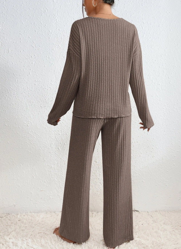 Sarah | Ribbed V-Neck Top and Wide-Leg Pant Set