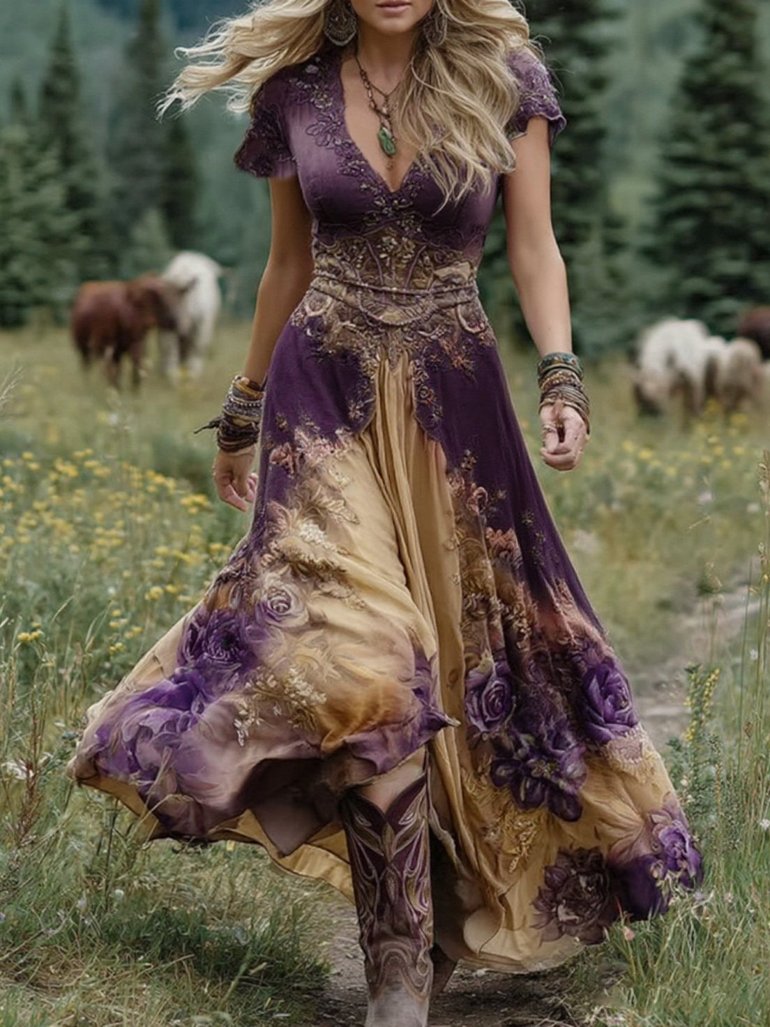 Maya | V-Neck Flowing Maxi Dress