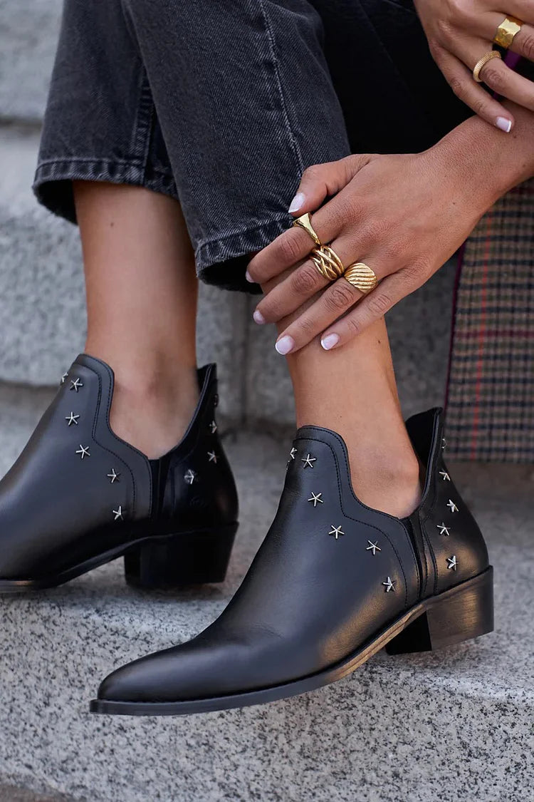 Elmont | Pointed-Toe Ankle Boots with Star Details