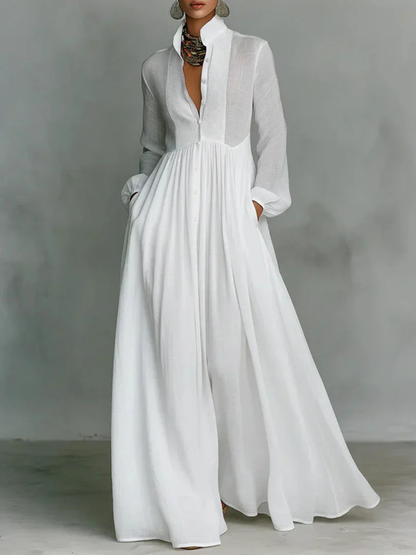 Elmont | Button-Front Long-Sleeve Maxi Dress