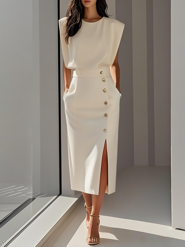 M&H | Midi Dress with Button Slit