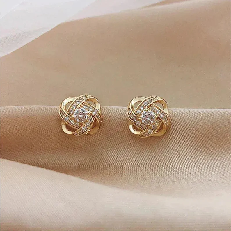 Elmont | Gold Spiral Floral Crystal Earrings