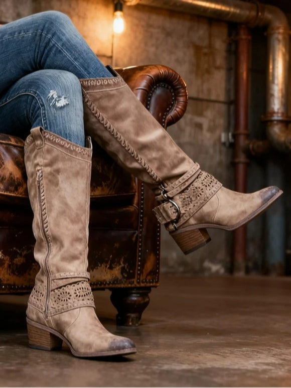 Elmont | High-Top Faux Leather Buckle Boots