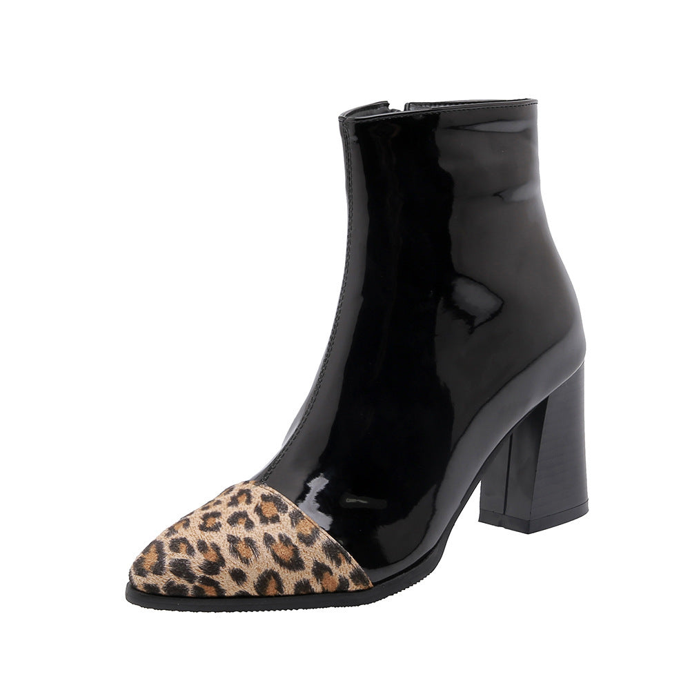 Elmont | Shiny Animal-Print Toe Ankle Boots with Wide Heel