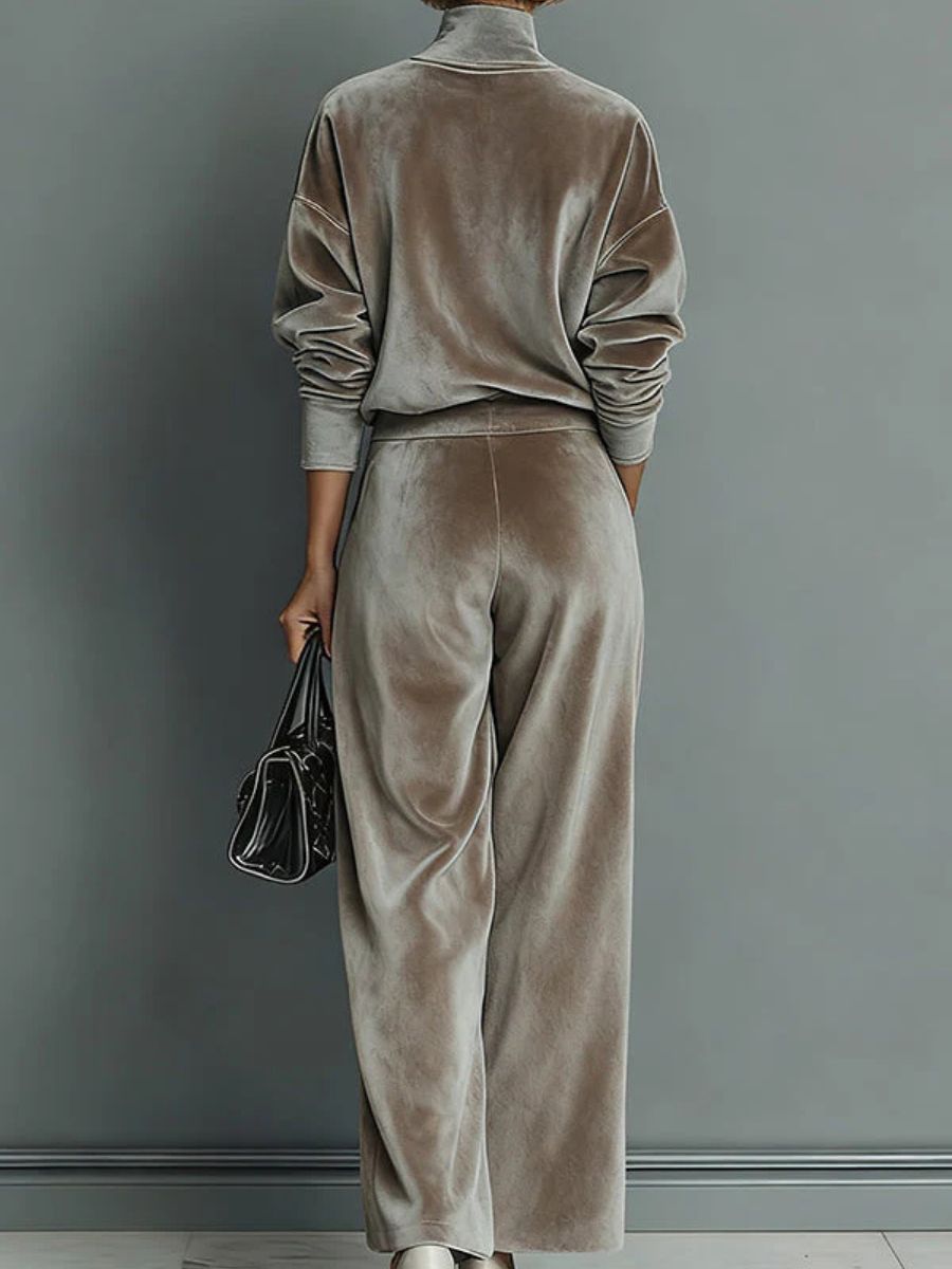 Elmont | Women's Velvet Turtleneck Two-Piece Set - Taupe
