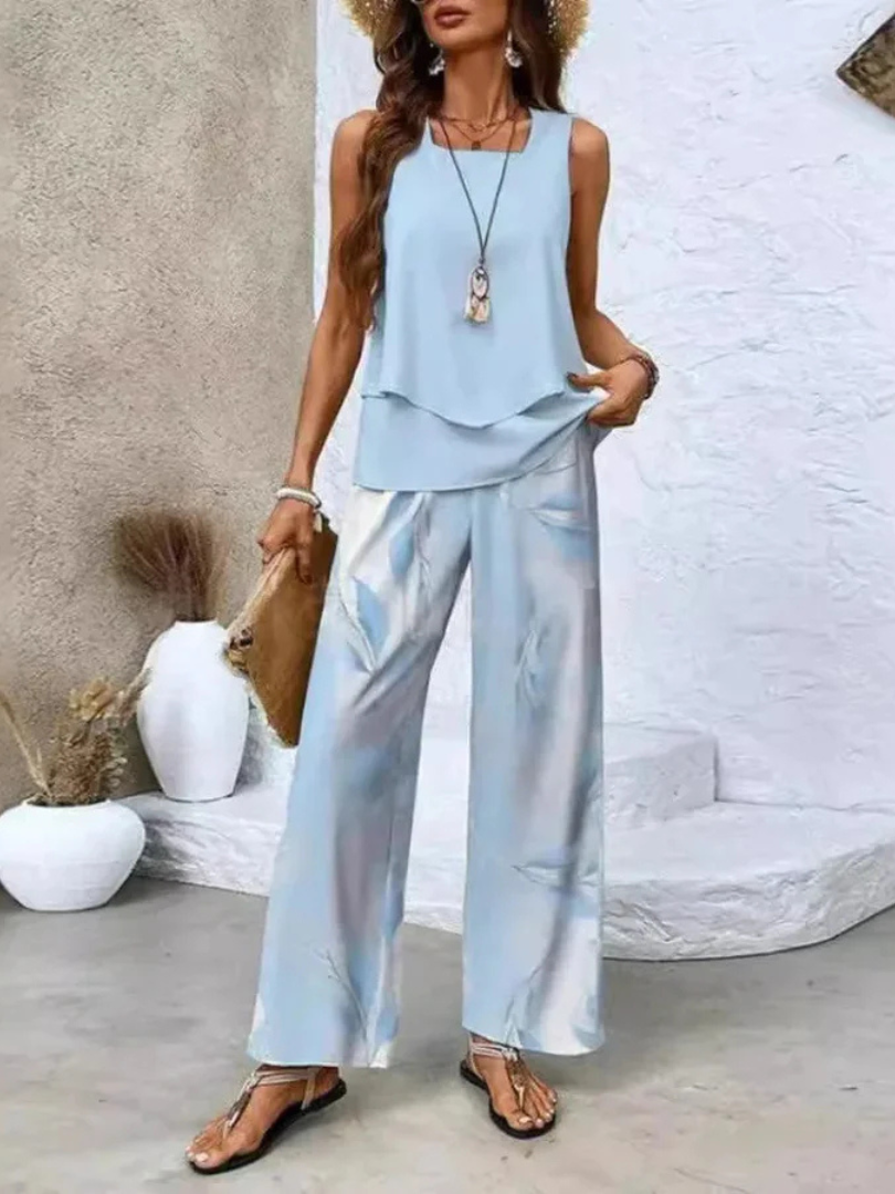 M&H | Sleeveless Top & Wide-Leg Pants Set