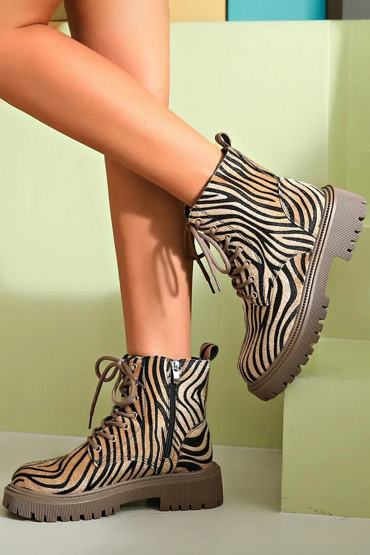 Elmont | Zebra-Print Chunky Sole Ankle Boots