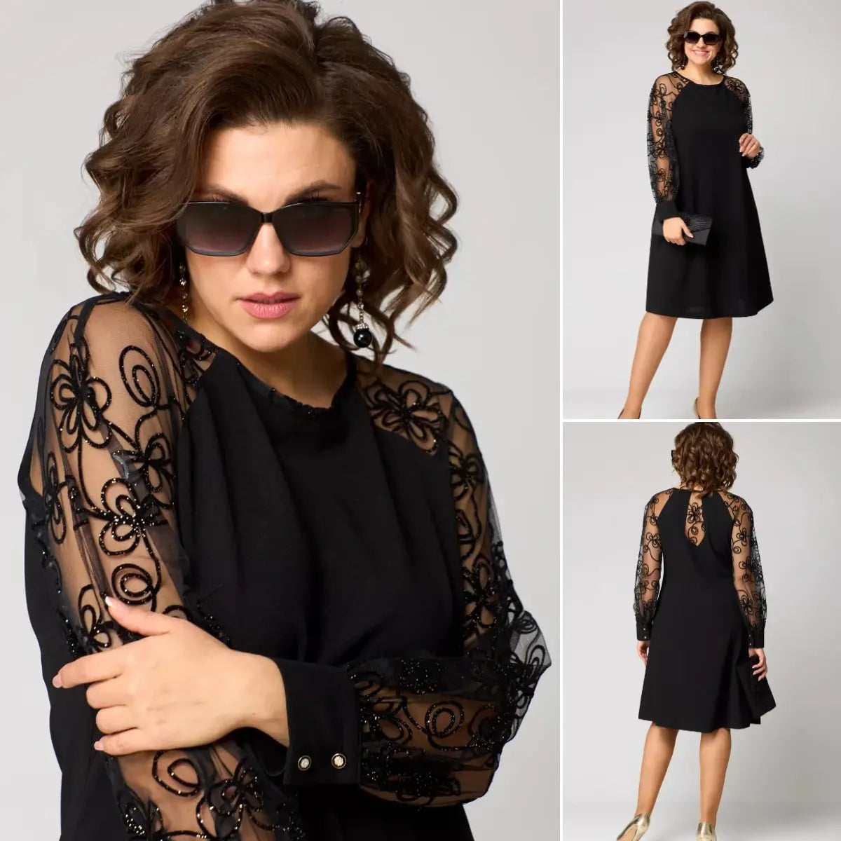 M&H | Dress with Embroidered Mesh Sleeves