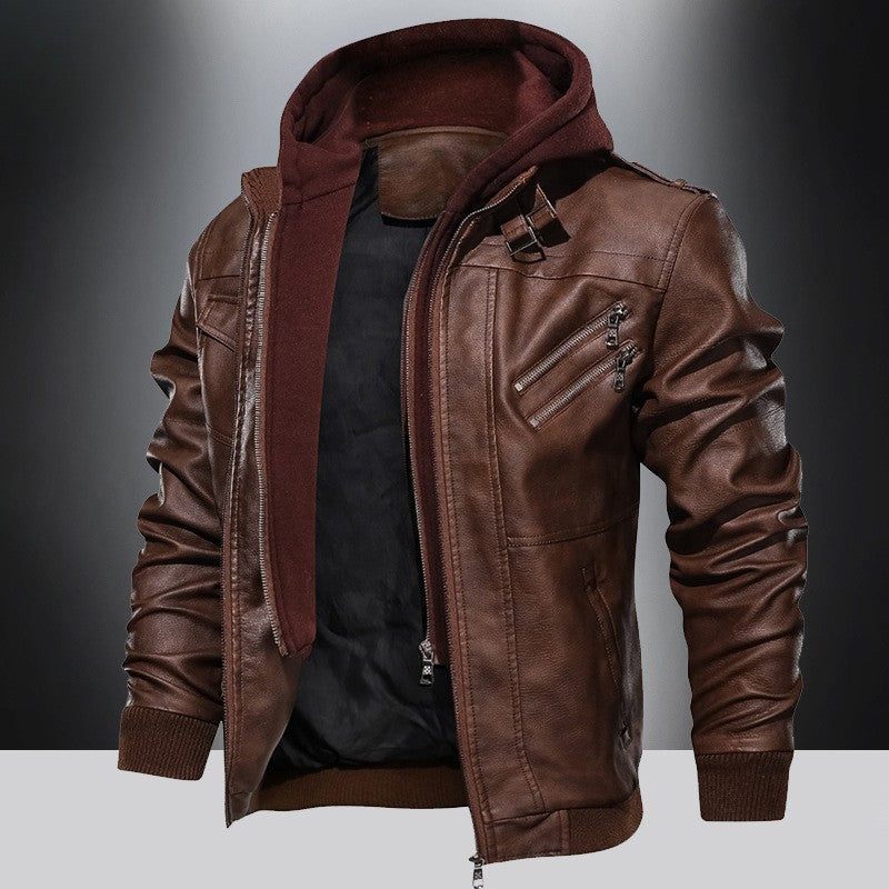 Elmont | PU Leather Jacket with Detachable Hood