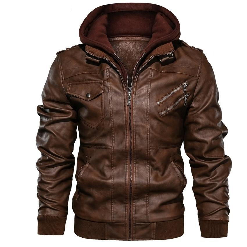 Elmont | Fleece-Lined Faux Leather Jacket with Removable Hood