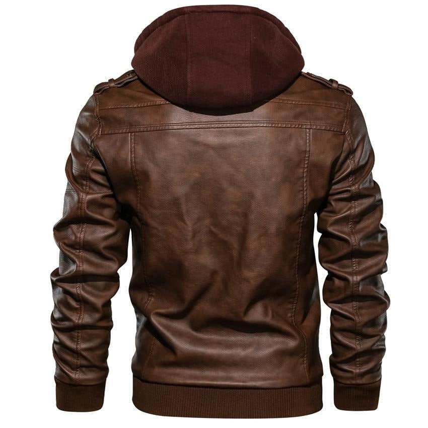 Elmont | Fleece-Lined Faux Leather Jacket with Removable Hood