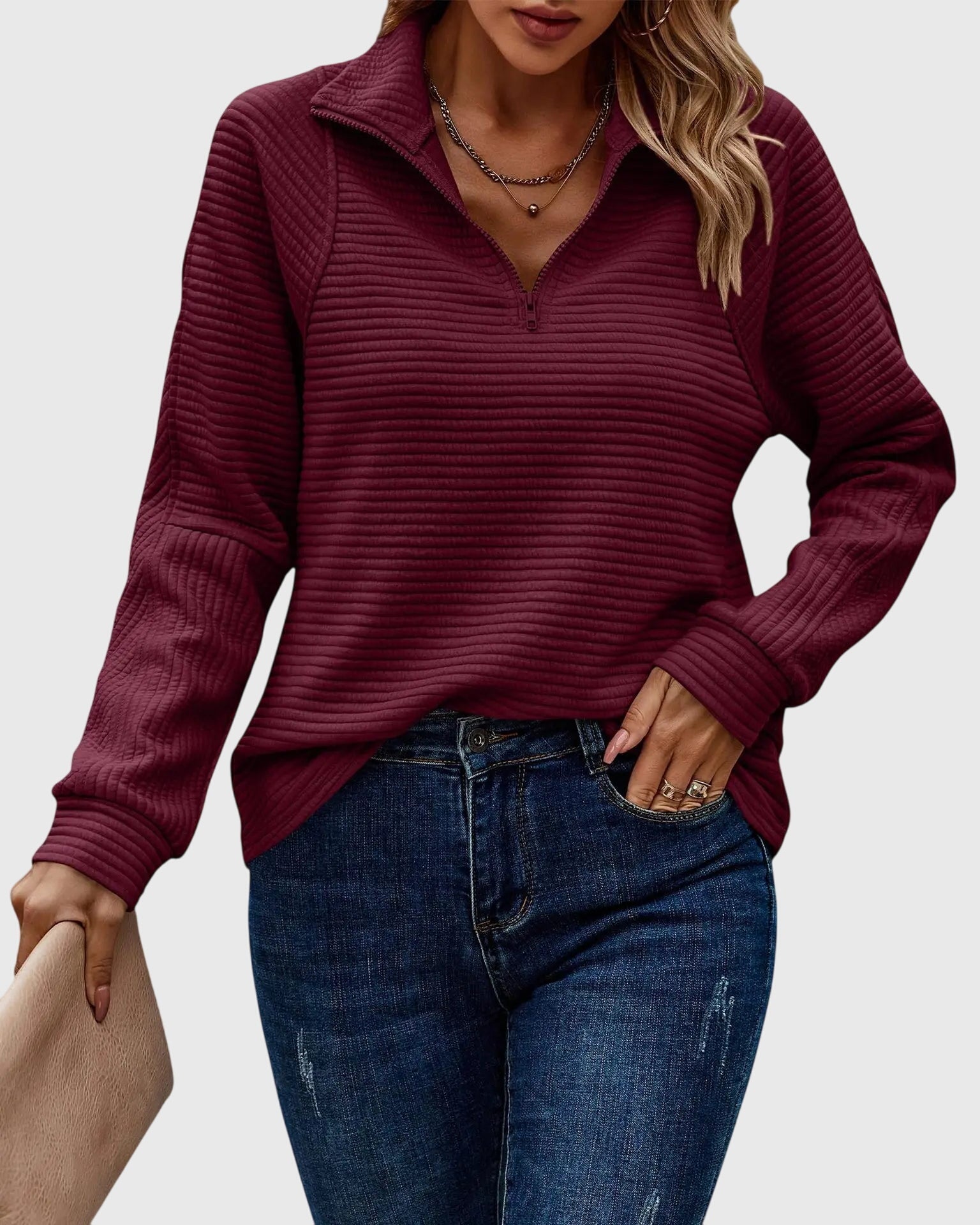 Elmont | V-Neck Zip Sweater