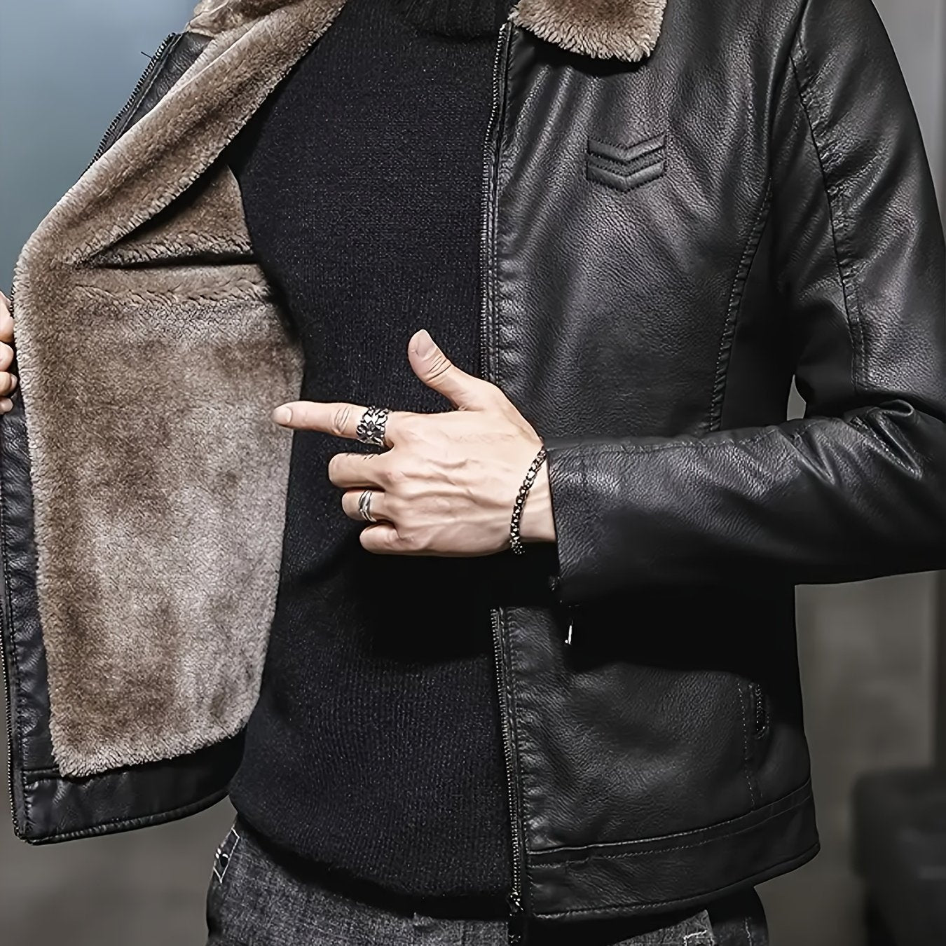 Elmont | Faux Leather Biker Jacket with Fur Collar