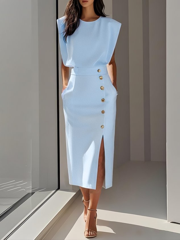 Maya | Structured Sleeveless Midi Dress