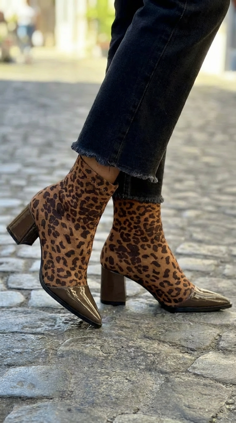 Elmont | Animal Print Ankle Boots with Shiny Toe Cap