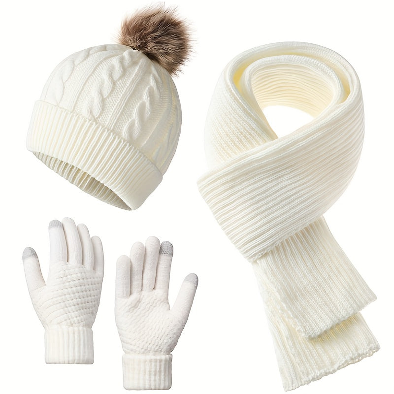 Elmont | Knit Beanie, Scarf & Touchscreen Gloves Set