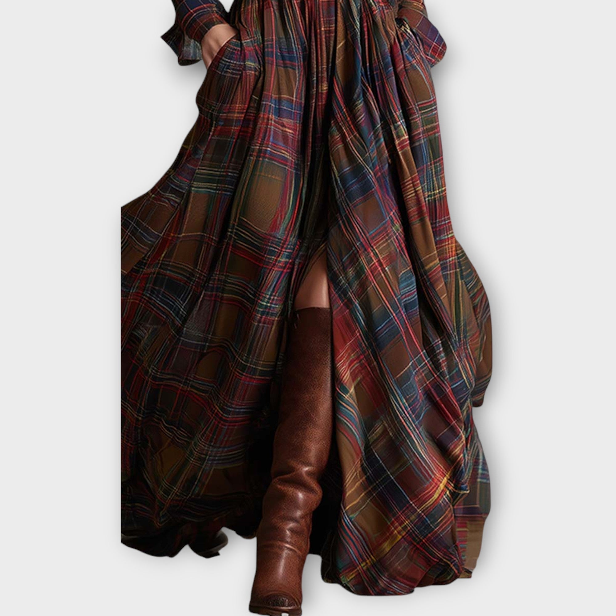 Nora | Plaid Maxi Dress with Button-Down Collar