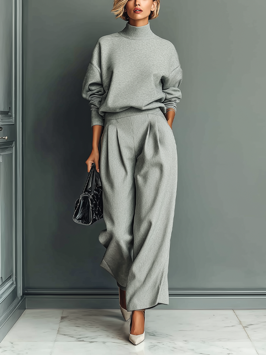 Elmont | Grey Knit Sweatshirt & Wide-Leg Pants Set