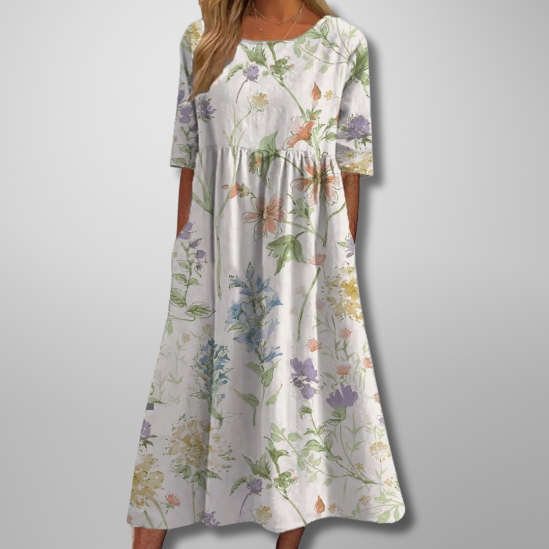 Naomi | Relaxed Fit Midi Dress with Botanical Print