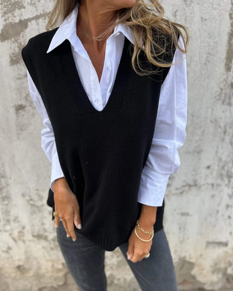 Sarah | V Neck Sleeveless Sweater Vest