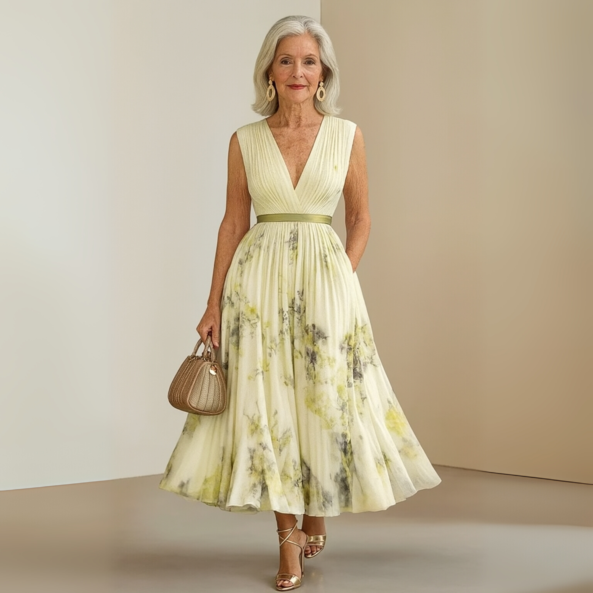 Sarah | Pleated Sleeveless Maxi Dress