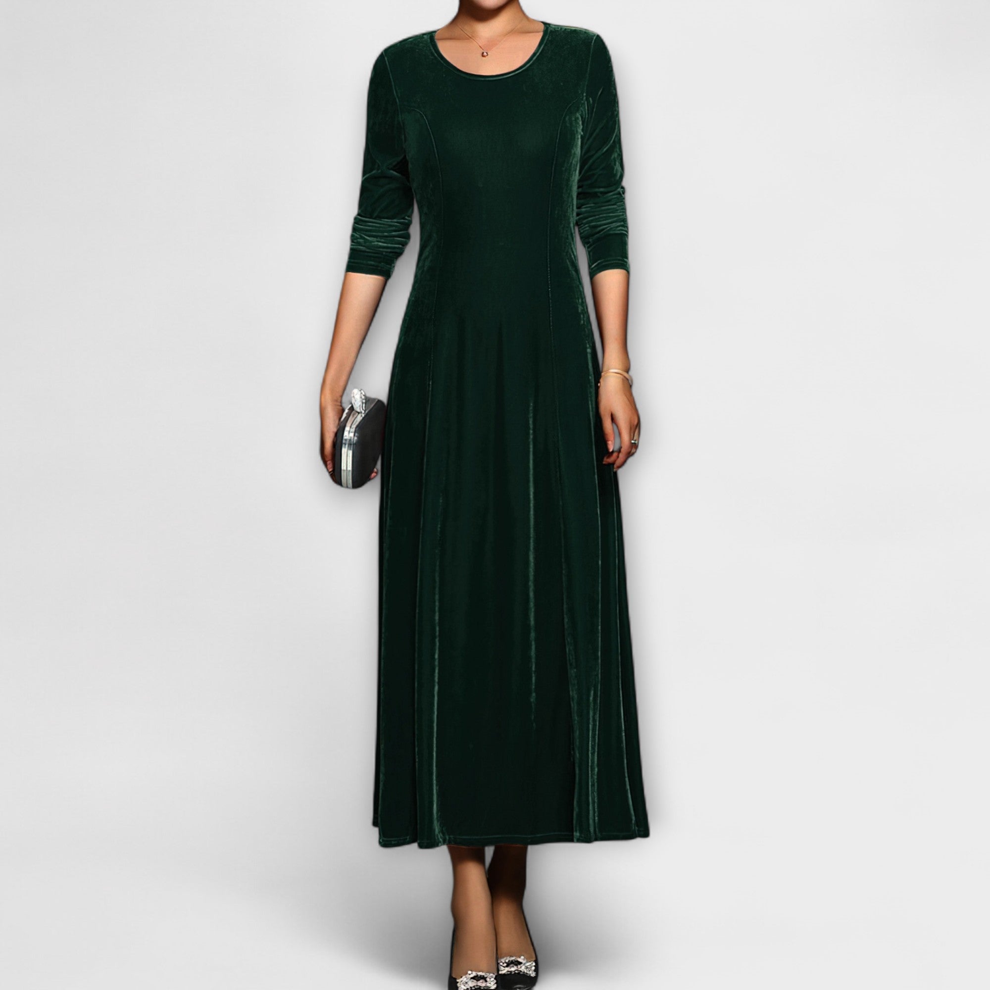 Elmont | Long-Sleeve Velvet A-Line Dress