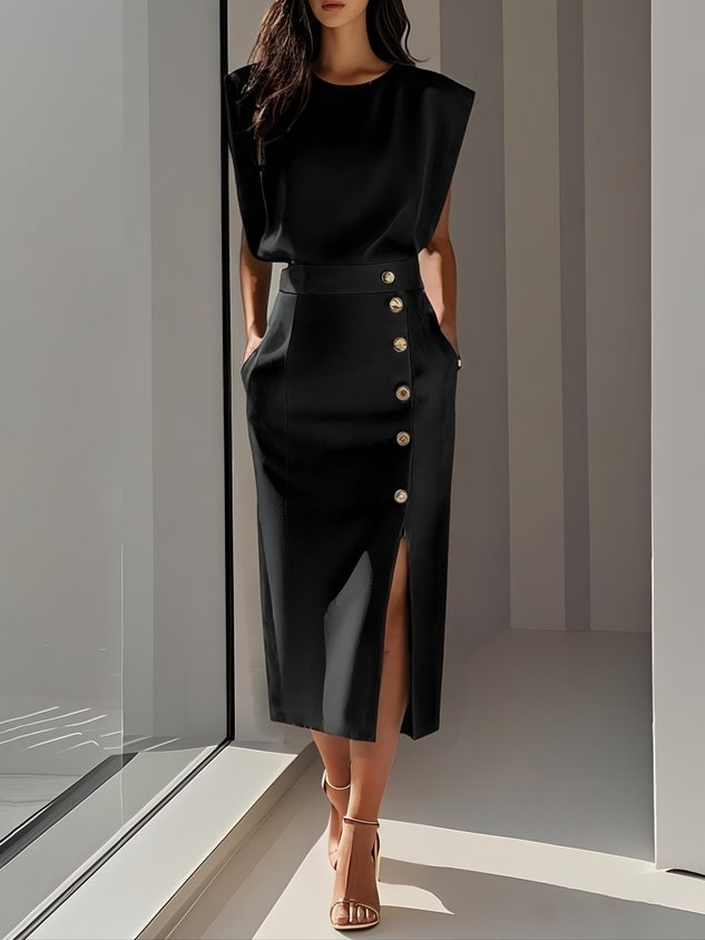 M&H | Midi Dress with Button Slit