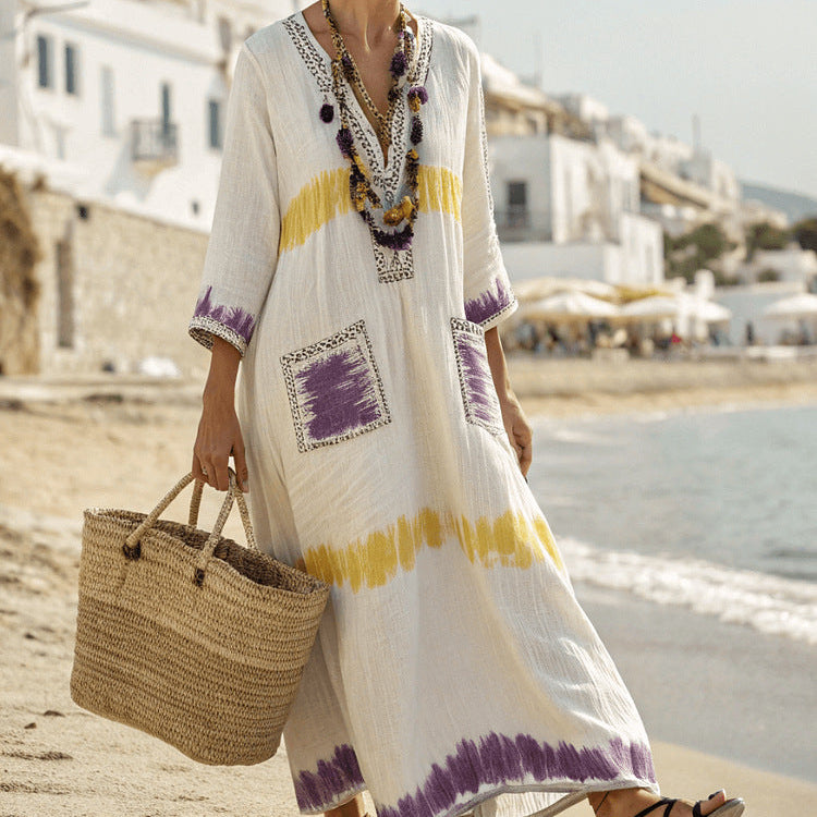 M&H | Caftan Dress with Striped Pockets