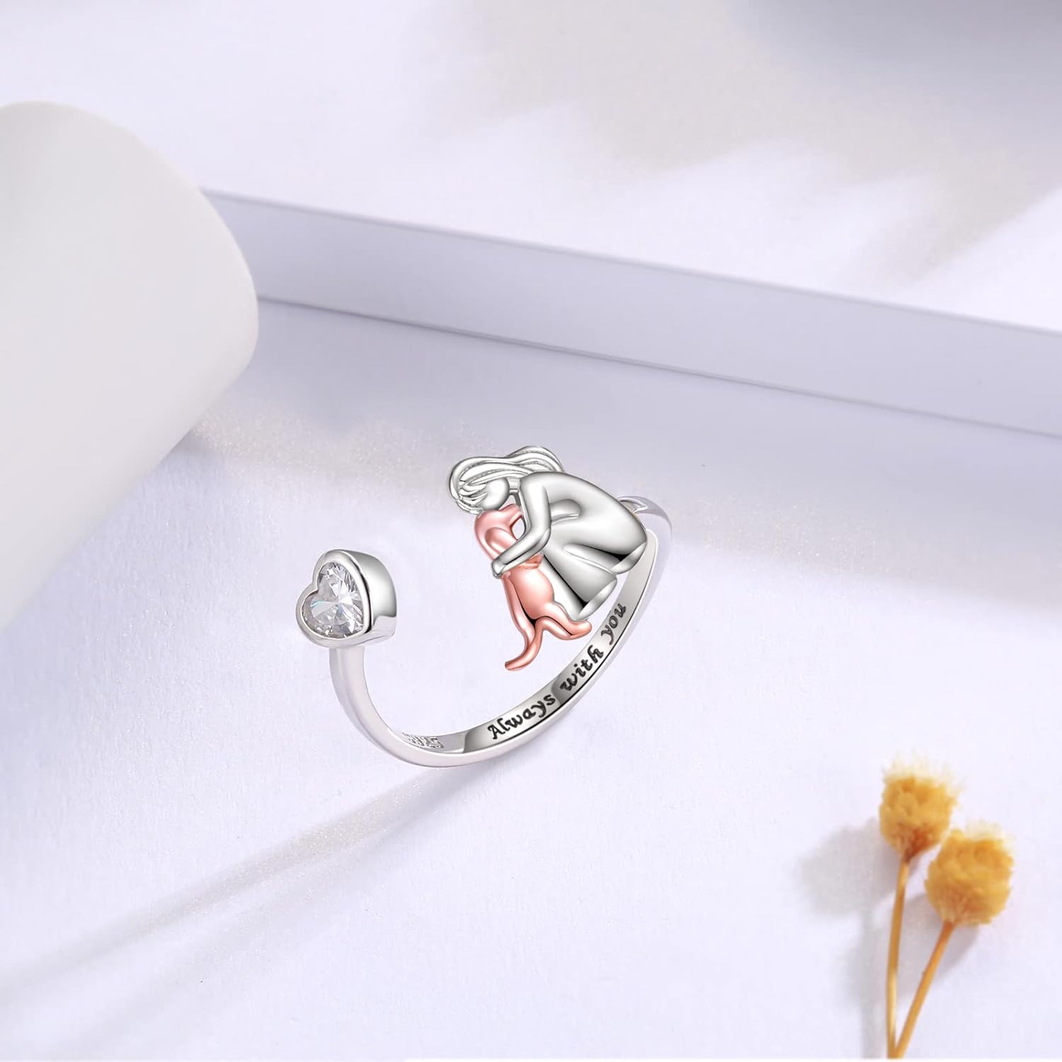 Elmont | Sterling Silver Cat & Dog Heart Ring