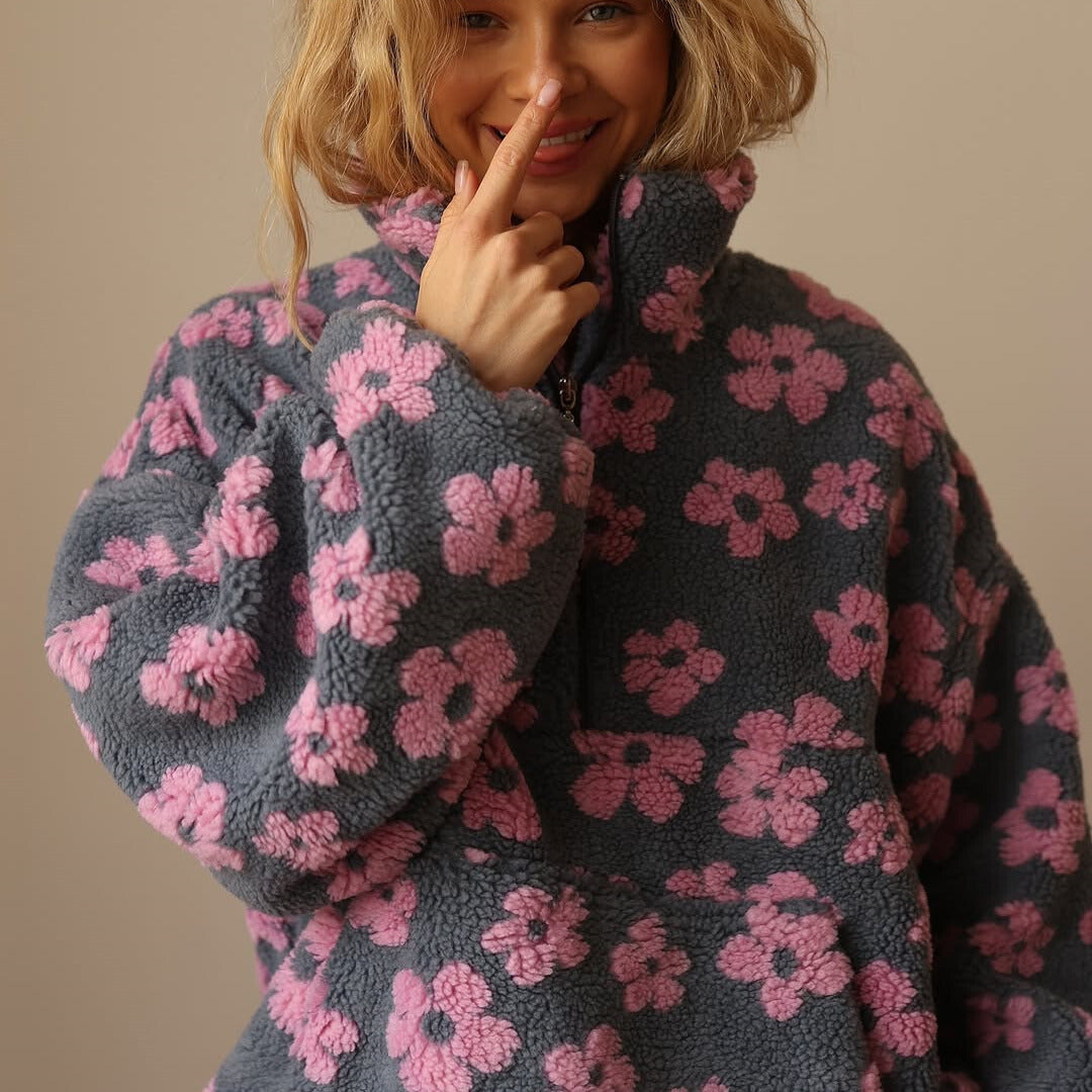 Sarah | Relaxed Floral Quarter Zip Sweater