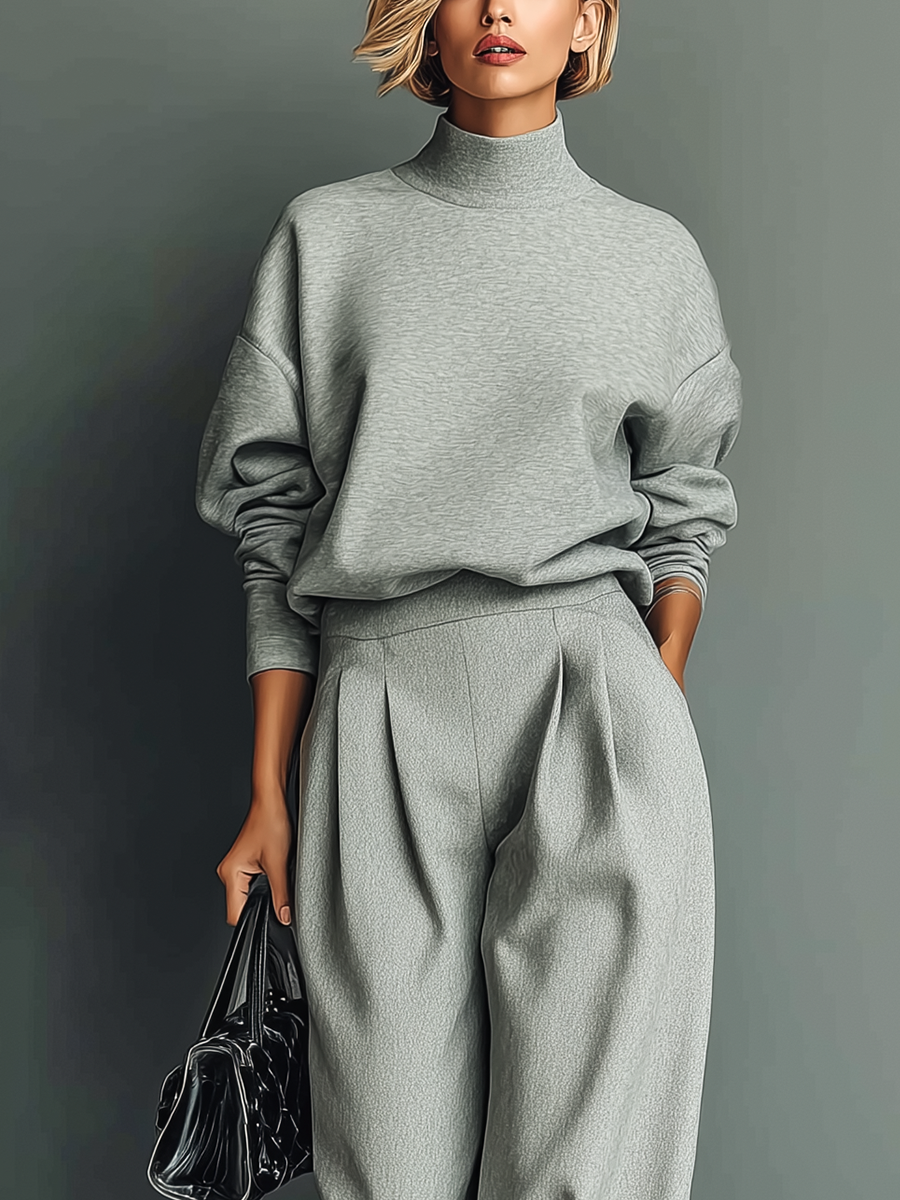Elmont | Grey Knit Sweatshirt & Wide-Leg Pants Set