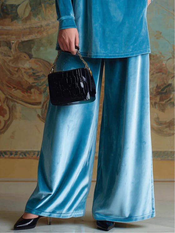 Elmont | High-Neck Blue Velvet Set