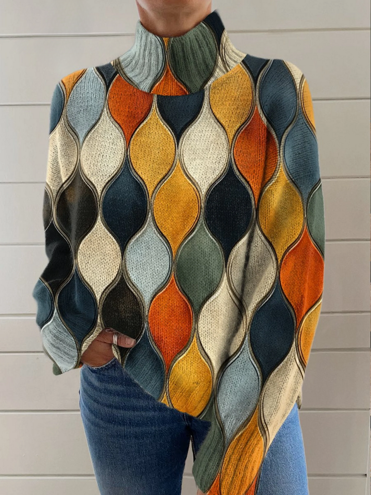 Elmont | Wavy Lines Knit Sweater