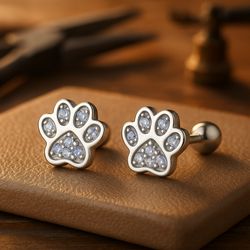 Elmont | Silver Paw Print Stud Earrings with Zirconia