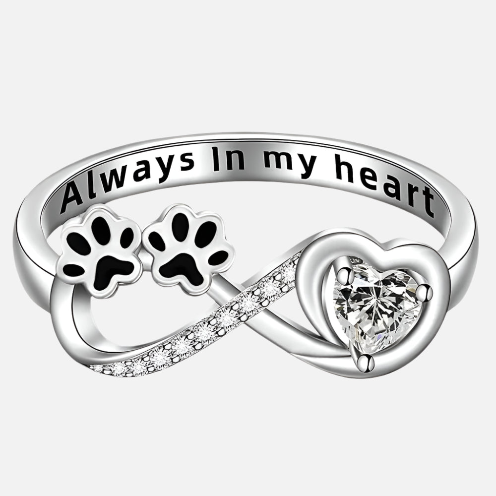Elmont | Sterling Silver Paw Print Heart Infinity Ring