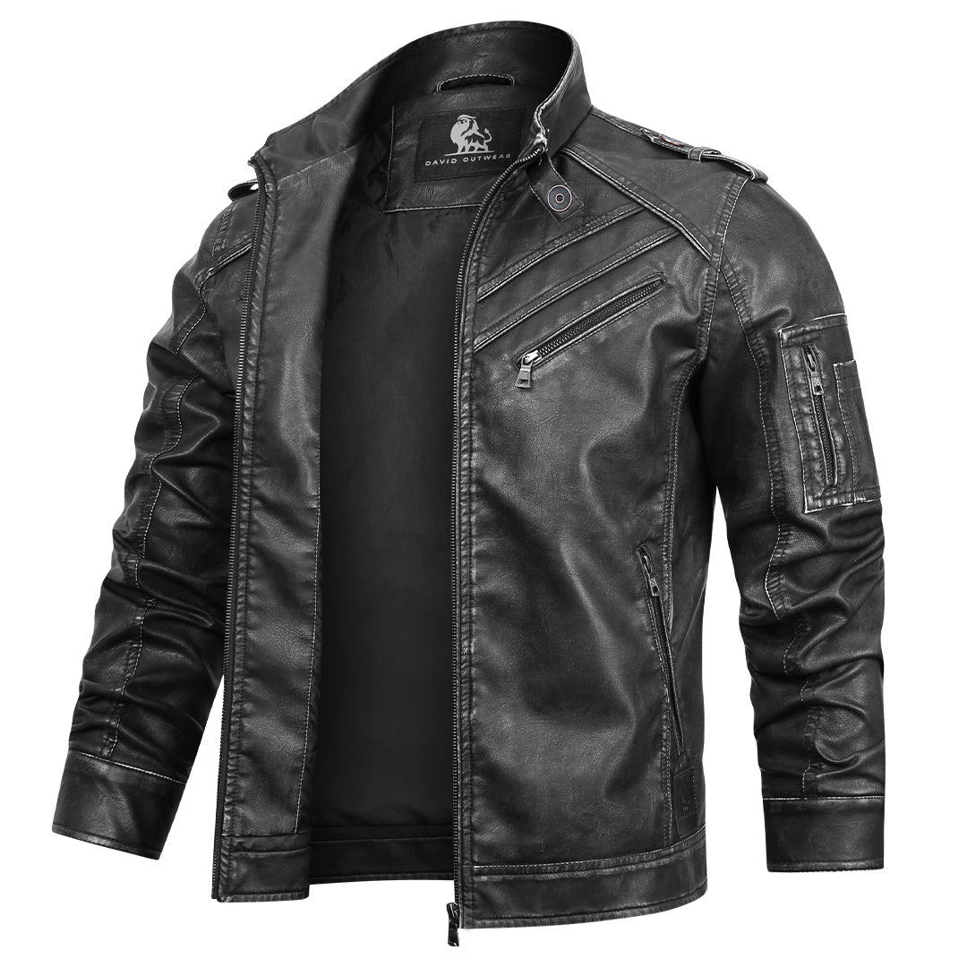 Elmont | Embroidered PU Leather Jacket