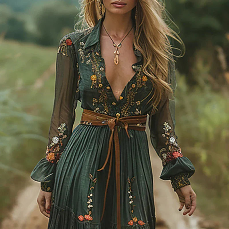Jasmine | Sheer-Sleeve Maxi Dress