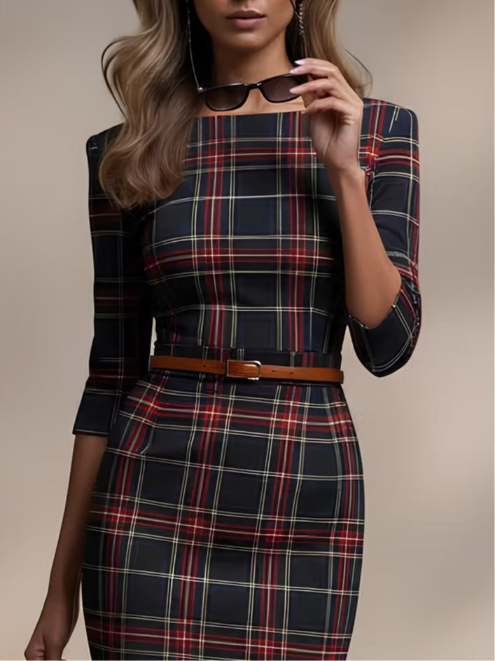 Elmont | Three-Quarter Sleeve Boat Neck Midi Dress