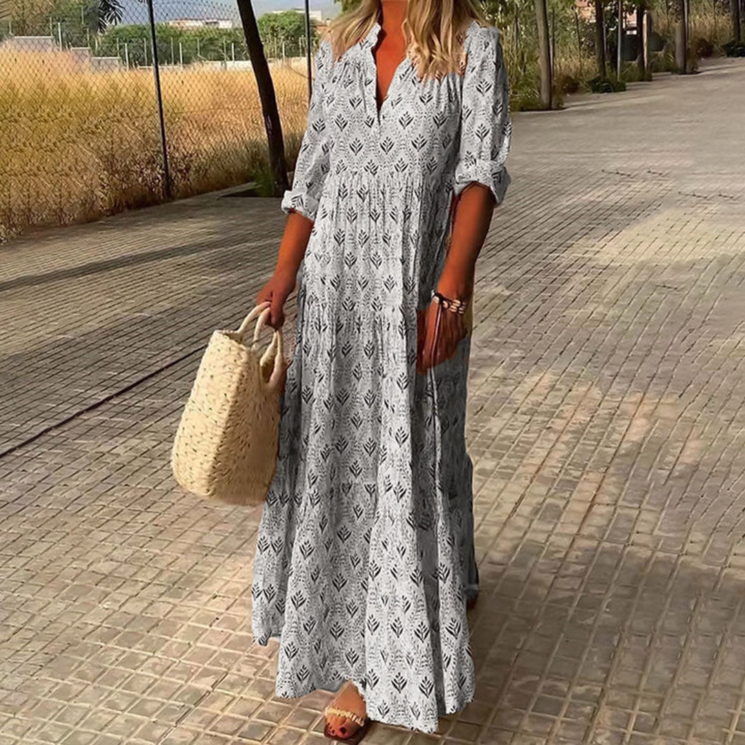 Lila | V-Neck Maxi Dress with Boho Print