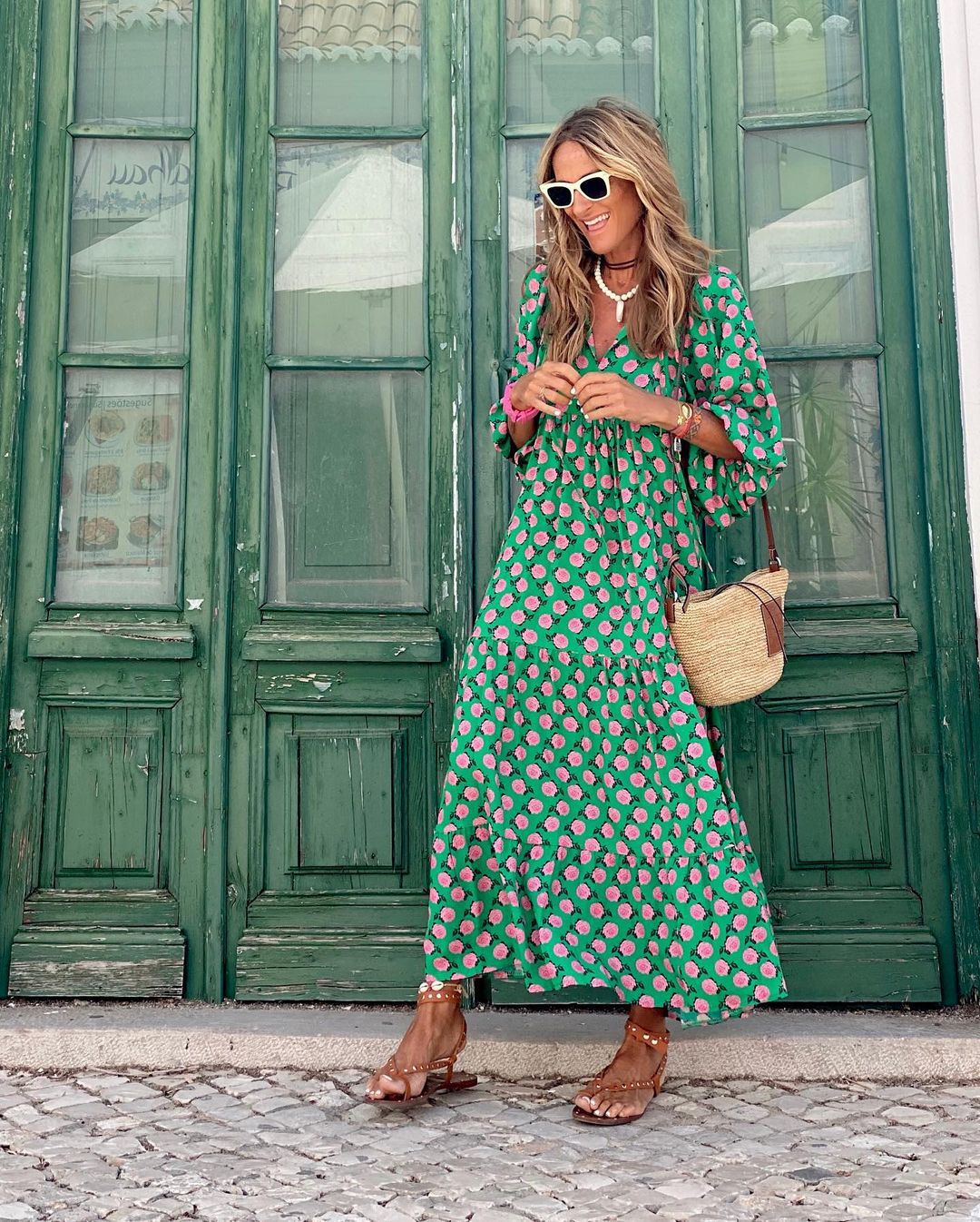 Nia | Printed V-Neck Maxi Dress