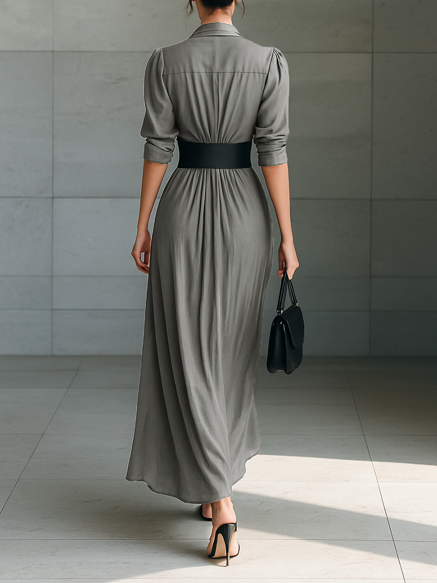 Elmont | Long Pleated Belted Dress