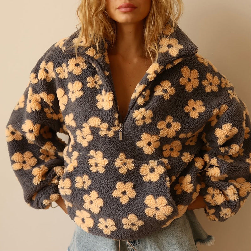 Sarah | Relaxed Floral Quarter Zip Sweater